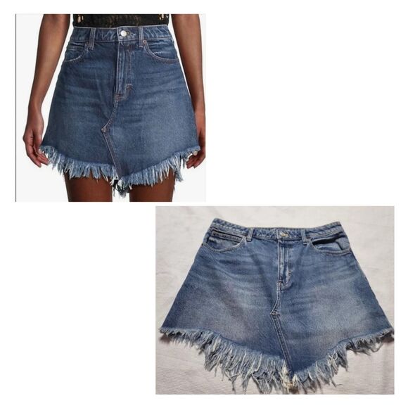 We The Free People Cotton Raw Hem Denim Jean Skirt Size 30 - Picture 1 of 12